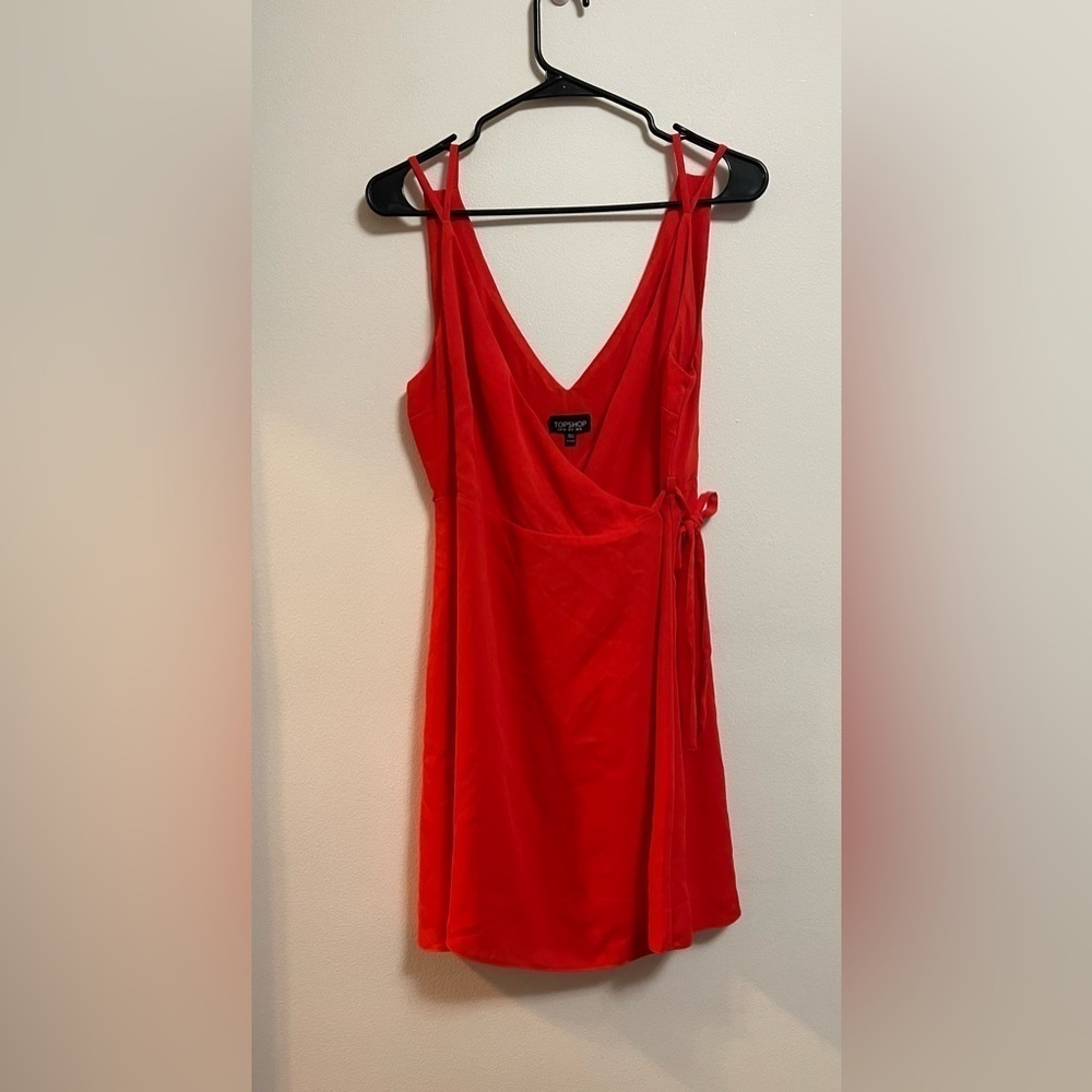 Topshop - Women’s Bright Orange/Red Wrap Around Mini Dress - US 8/UK 12/EUR 40